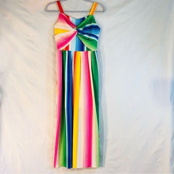 I.N Girl Other - I. N. Girl Bright Multi Color Striped Maxi Sleeveless V Neck Dress 14